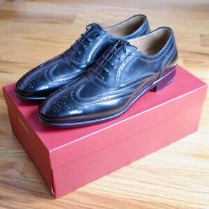 Salvatore Ferragamo NEW Men’s TRAMEZZA Maxance Black Calf Wingtip Oxford 10 B